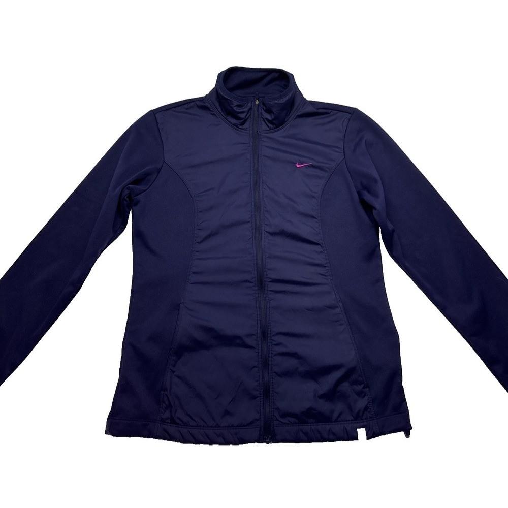 NIKE THERMA-FIT Size M Womens Full Zip Pocket Fleece Lined Jacket Purple W/Pink